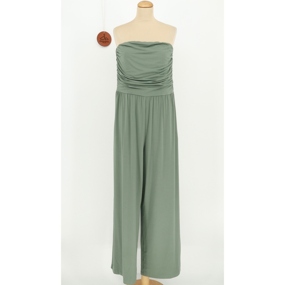Sweaty Betty Strapless Wide Leg Jumpsuit Ruched Size 12 Pockets Pull On Casual